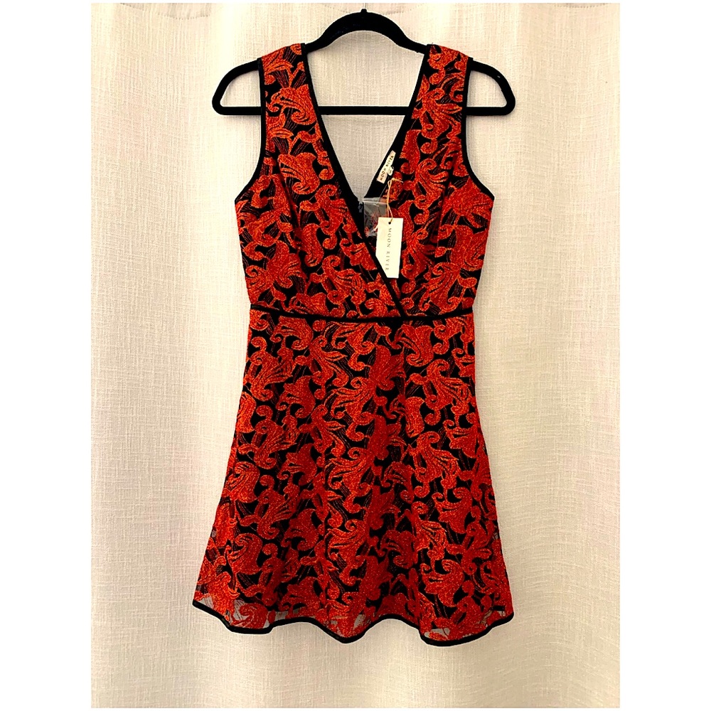 Small - Red & Black Embroidered Pattern Mini Dress by Moon River - NWT